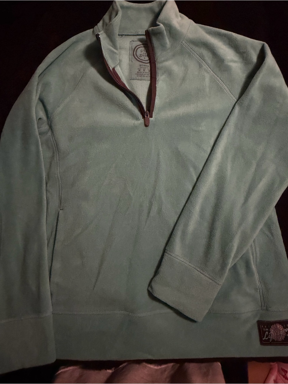 Life is good Light Green Quarter-Zip Fleece Pullover